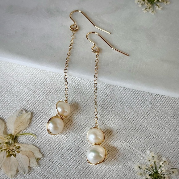 Gold Filled Freshwater Pearl Drop Earrings - Picture 2 of 4